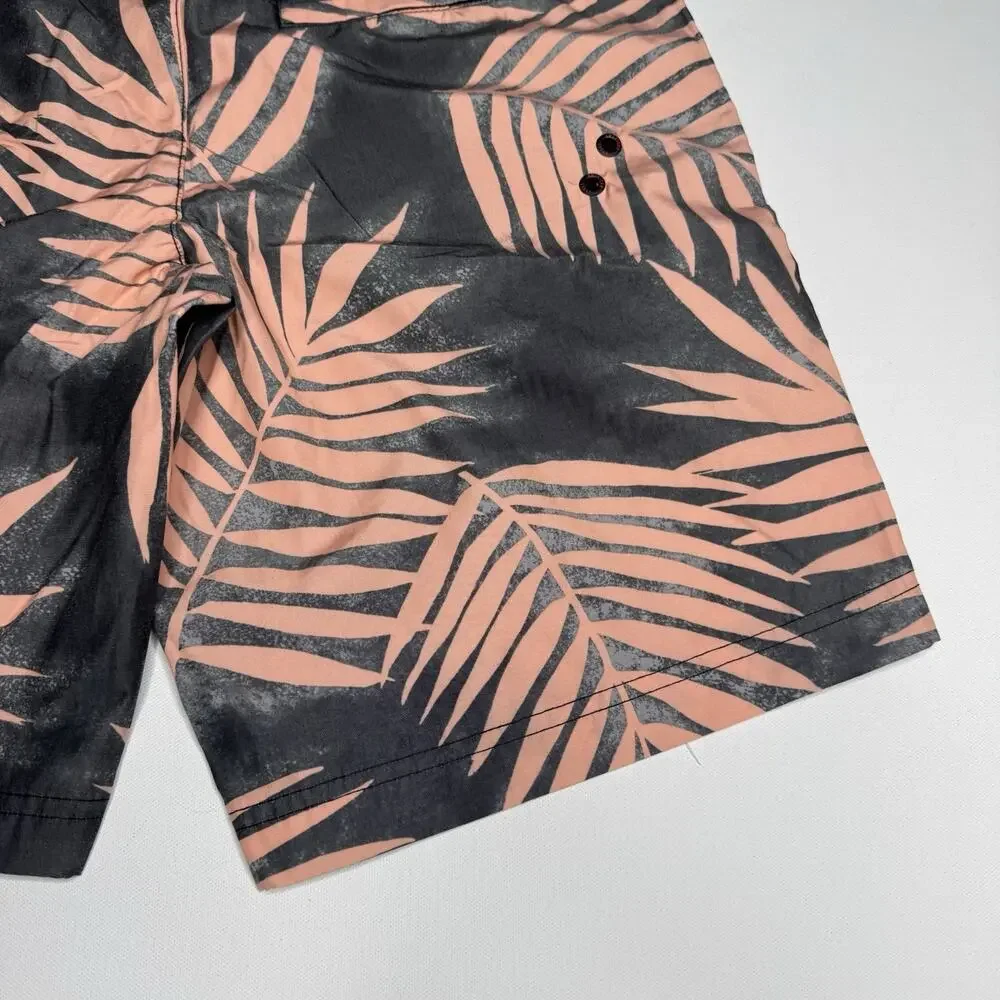 American Eagle Board Shorts Mens 30 Black Pink Palm Print Swim Trunks Beach